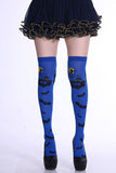 Halloween Bat Print Knee Length Socks Blue