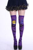 Bat Print Halloween Over The Knee Socks Purple