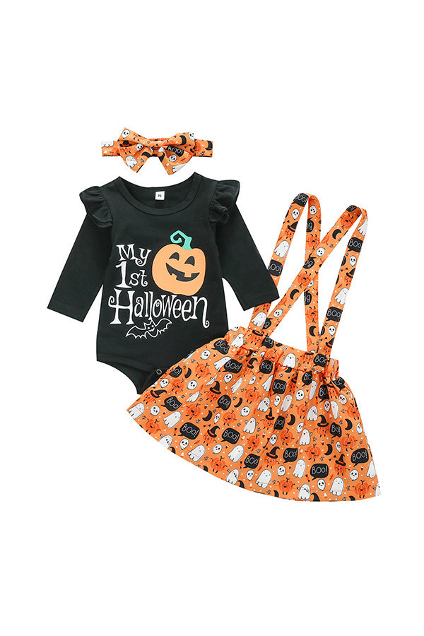 Toddler Baby Girl Halloween Outfits Pumpkin Suspender Skirt