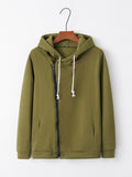 Womens Oblique Side Zipper Long Sleeve Plain Hoodie Army Green