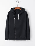 Sweat à Capuche Uni Manches Longues Fermeture Éclair Latérale Oblique Femme Noir