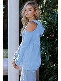 Cold Shoulder Solid Hoodies Tops with Pocket