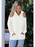 Cold Shoulder Solid Hoodies Tops with Pocket