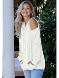 Cold Shoulder Solid Hoodies Tops with Pocket