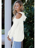 Cold Shoulder Solid Hoodies Tops with Pocket