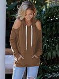Pinkqueen Off Shoulder Hooded Sweatshirt Cut Out Tops