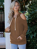 Pinkqueen Off Shoulder Hooded Sweatshirt Cut Out Tops