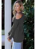 Cold Shoulder Solid Hoodies Tops with Pocket