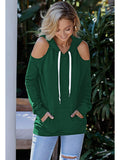 Cold Shoulder Solid Hoodies Tops with Pocket