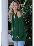 Cold Shoulder Solid Hoodies Tops with Pocket