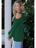 Cold Shoulder Solid Hoodies Tops with Pocket