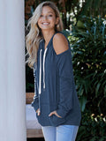 Pinkqueen Off Shoulder Hooded Sweatshirt Cut Out Tops