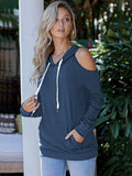 Pinkqueen Off Shoulder Hooded Sweatshirt Cut Out Tops