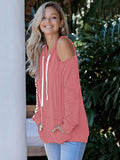 Pinkqueen Off Shoulder Hooded Sweatshirt Cut Out Tops