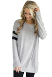Womens Trendy Crew Neck Long Sleeve Striped Sweatshirt Light Gray