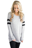 Womens Trendy Crew Neck Long Sleeve Striped Sweatshirt Light Gray