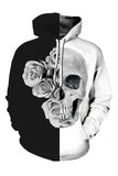 Plus Size Color Block Rose Skull Halloween Hoodie