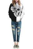 Plus Size Color Block Rose Skull Halloween Hoodie