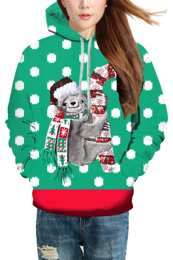 Christmas Sloth Pullover Hoodie Emerald Green