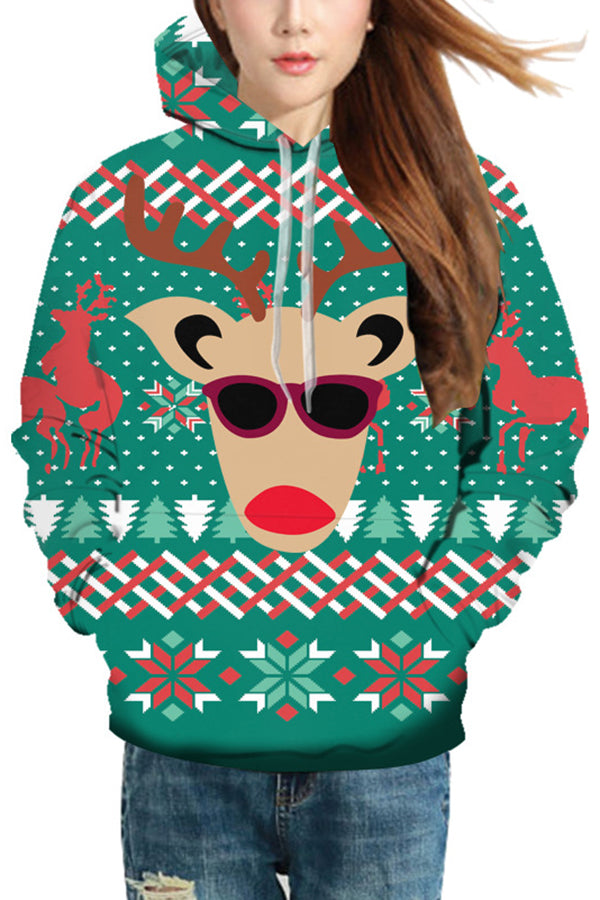 Christmas Sunglasses Reindeer Hoodie Khaki