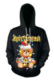 Long Sleeve Bear Print Christmas Hoodie Black