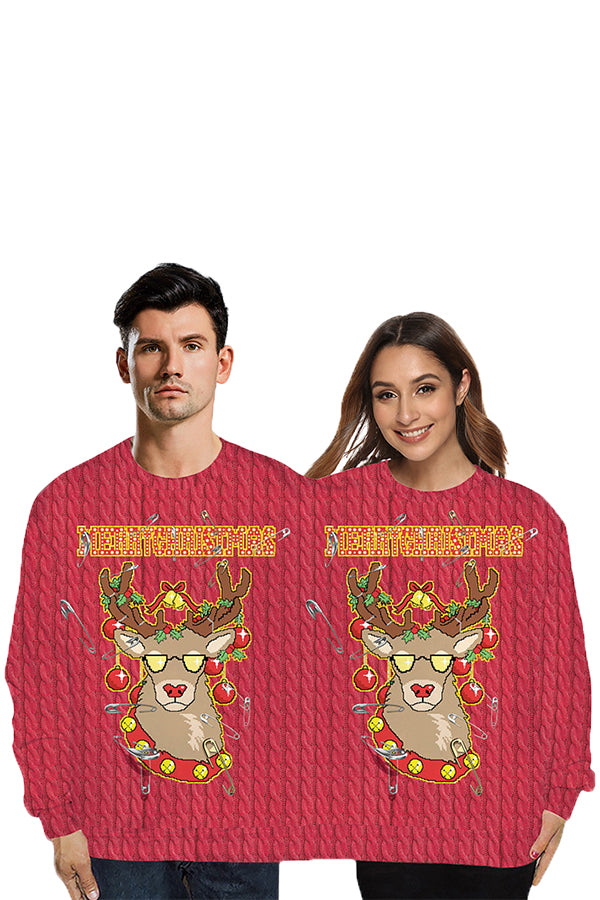 Reindeer Two Person Christmas Sweatshirt Burgundy