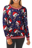 Long Sleeve Christmas Hat Sweatshirt Navy Blue
