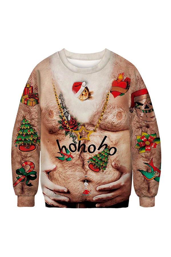 Womens Printed Christmas Ugly Sweatshirt Khaki