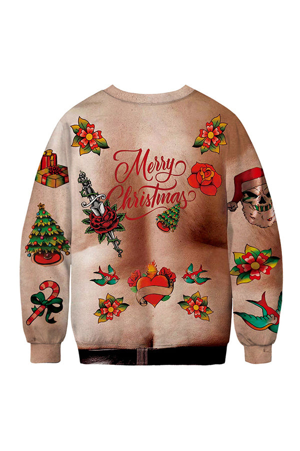 Womens Printed Christmas Ugly Sweatshirt Khaki