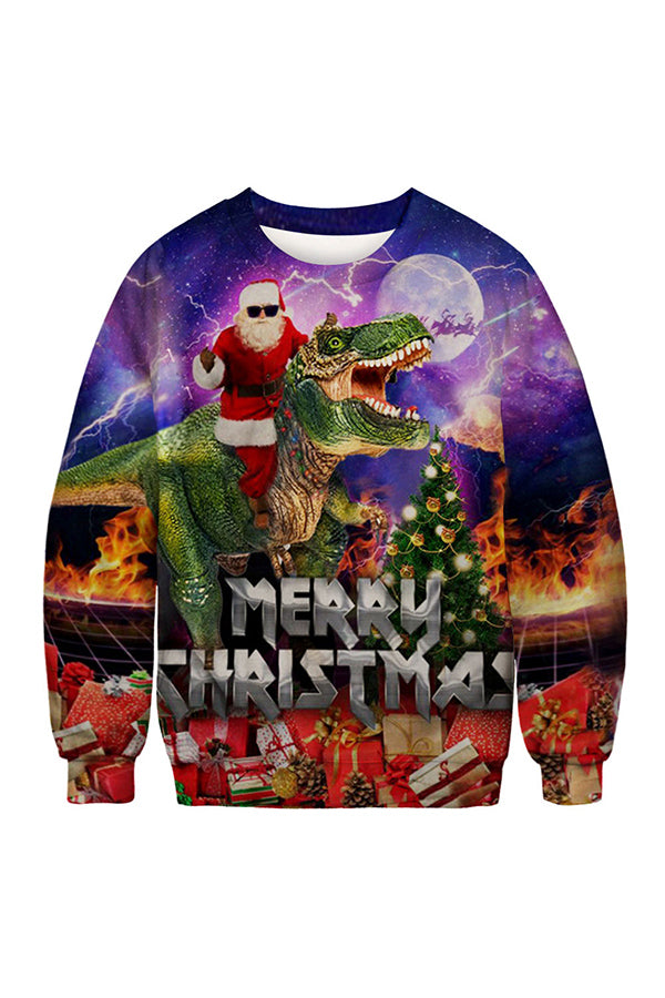 Santa Riding Dinosaur Ugly Christmas Sweatshirt