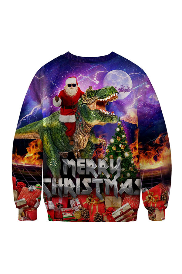 Santa Riding Dinosaur Ugly Christmas Sweatshirt