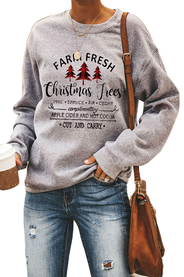 Christmas Tree Crew Neck Pullover Sweatshirt Gray