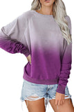 Crew Neck Long Sleeve Ombre Sweatshirt Burgundy