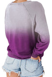 Crew Neck Long Sleeve Ombre Sweatshirt Burgundy