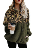 Womens Leopard Oversized Warm Fuzzy Hoodies Pullover Hooded Sweatshirt Outwear
