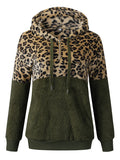 Womens Leopard Oversized Warm Fuzzy Hoodies Pullover Hooded Sweatshirt Outwear