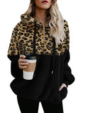 Womens Leopard Oversized Warm Fuzzy Hoodies Pullover Hooded Sweatshirt Outwear
