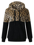 Womens Leopard Oversized Warm Fuzzy Hoodies Pullover Hooded Sweatshirt Outwear
