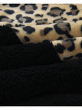 Womens Leopard Oversized Warm Fuzzy Hoodies Pullover Hooded Sweatshirt Outwear