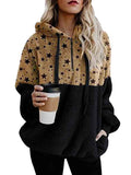 Womens Leopard Oversized Warm Fuzzy Hoodies Pullover Hooded Sweatshirt Outwear