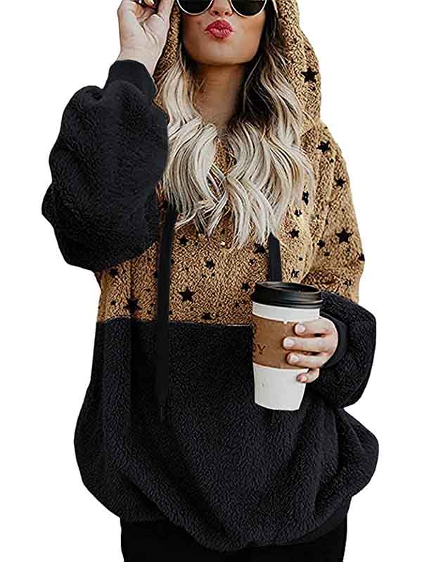 Womens Leopard Oversized Warm Fuzzy Hoodies Pullover Hooded Sweatshirt Outwear