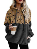 Womens Leopard Oversized Warm Fuzzy Hoodies Pullover Hooded Sweatshirt Outwear
