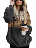 Womens Leopard Oversized Warm Fuzzy Hoodies Pullover Hooded Sweatshirt Outwear