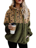 Womens Leopard Oversized Warm Fuzzy Hoodies Pullover Hooded Sweatshirt Outwear