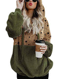 Womens Leopard Oversized Warm Fuzzy Hoodies Pullover Hooded Sweatshirt Outwear