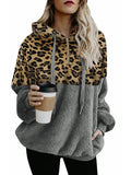 Womens Leopard Oversized Warm Fuzzy Hoodies Pullover Hooded Sweatshirt Outwear