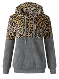 Womens Leopard Oversized Warm Fuzzy Hoodies Pullover Hooded Sweatshirt Outwear