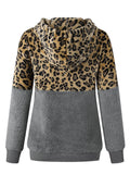 Womens Leopard Oversized Warm Fuzzy Hoodies Pullover Hooded Sweatshirt Outwear