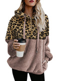 Womens Leopard Oversized Warm Fuzzy Hoodies Pullover Hooded Sweatshirt Outwear