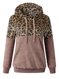 Womens Leopard Oversized Warm Fuzzy Hoodies Pullover Hooded Sweatshirt Outwear
